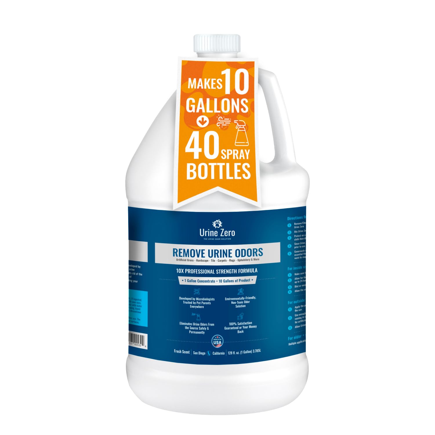 10X Concentrate – Professional Strength Pet Odor Eliminator | Bio-Enzyme Cleaner for Dog & Cat Urine | Makes 10 Gallons for Artificial Grass, Carpet, Patios & Kennels | Pet Safe